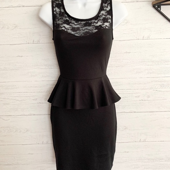 💕3 for $20 Soprano Floral Lace Peplum Little Black Dress - Picture 1 of 11